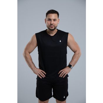 FLAME Férfi Fekete Dropped Ujjatlan