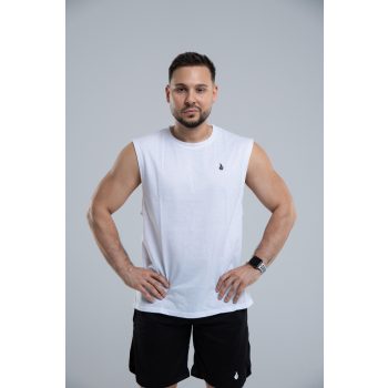 FLAME Férfi Fehér Dropped Ujjatlan